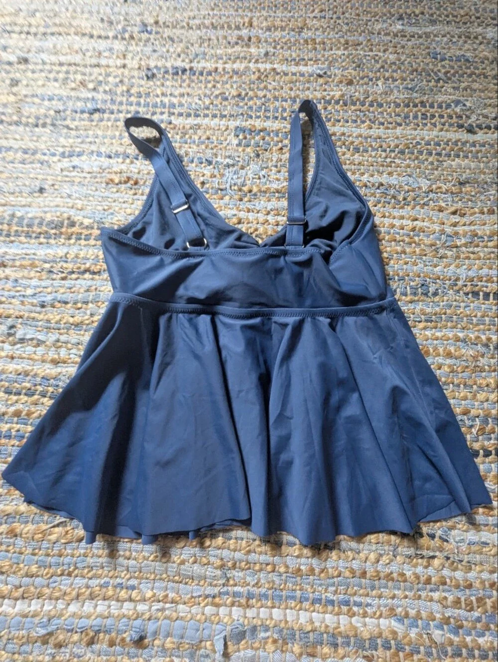 Navy Blue Swim Dress Tankini Top Tie Front Swimwear Flowy Peplum Beachy Resortwe